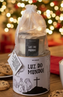 Kit Vela Natalina Luz do Mundo - Latinha Decorada Histórias da Bíblia