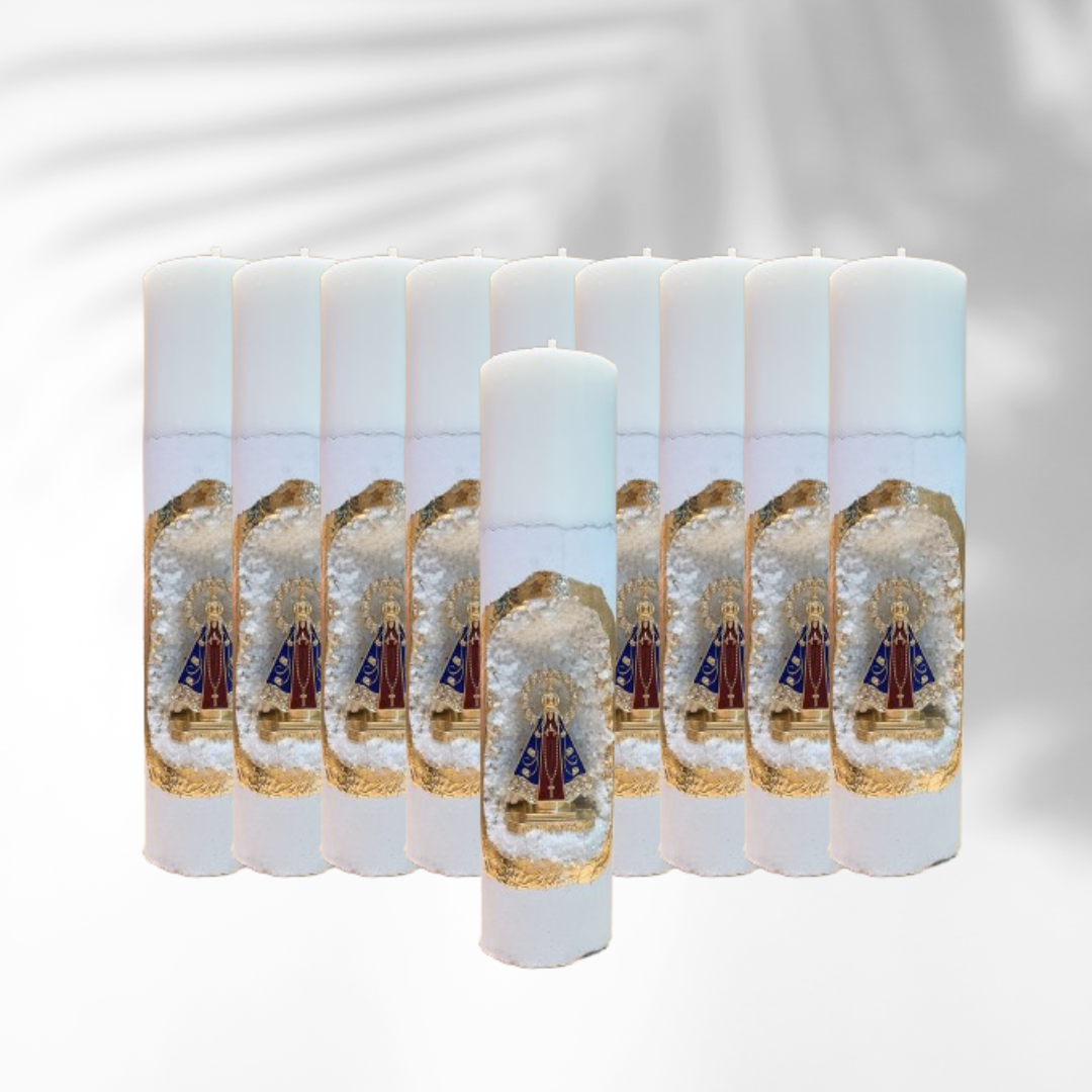 10 unidades - Vela Santuário Nossa Senhora Aparecida Mini Marrom
