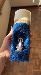 Vela Artesanal Nossa Senhora Aparecida - Cristais Azul Safira e Ouro