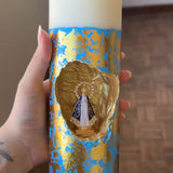 Vela Artesanal Nossa Senhora Aparecida - Arte Azul Celeste e Ouro