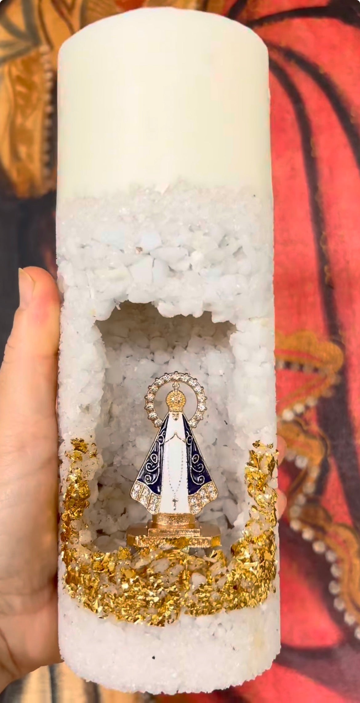 Vela Artesanal Nossa Senhora Aparecida - Gruta de Cristais Brancos e Ouro